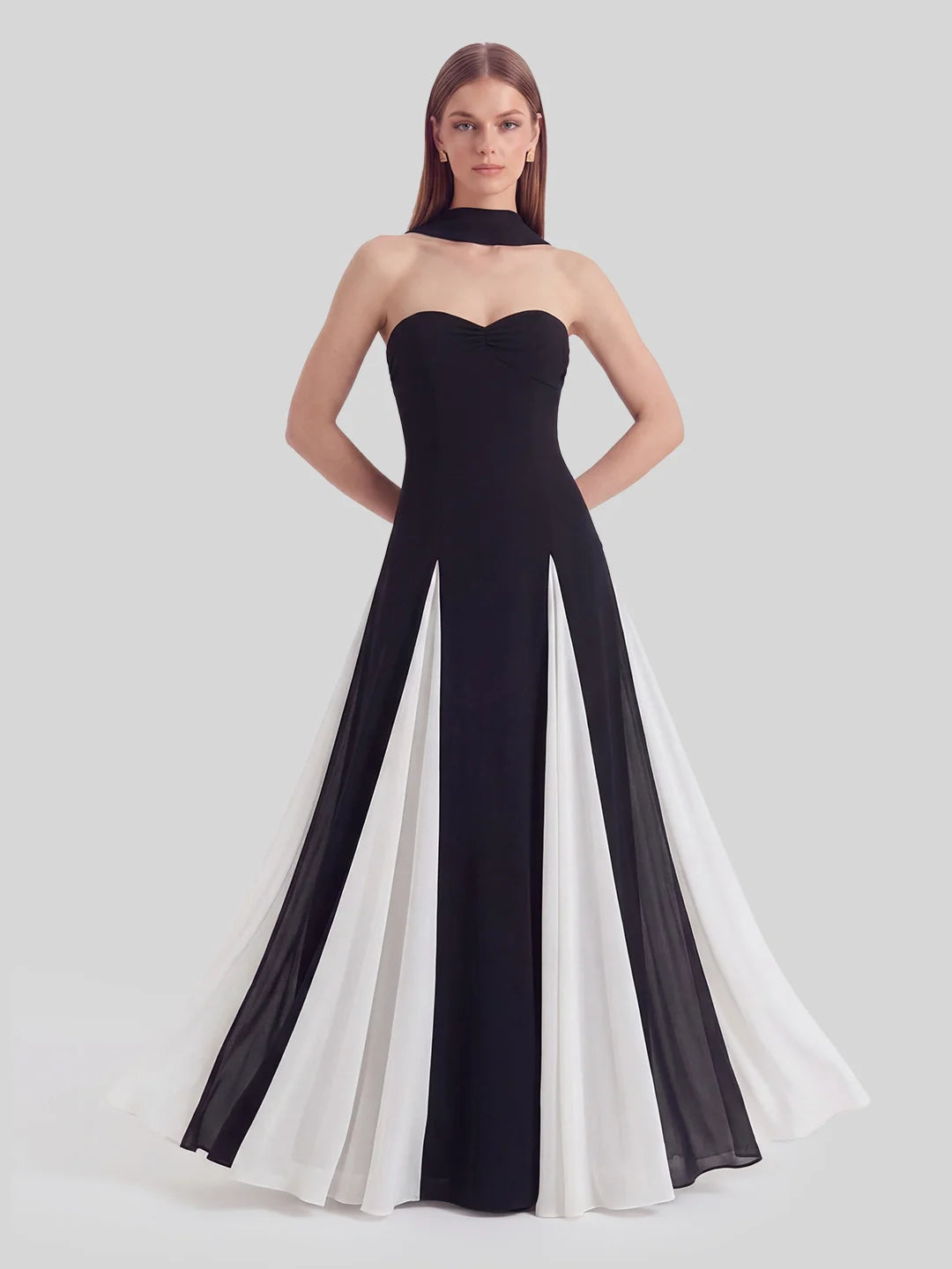 Halter Neck Gown in Bold Contrasting Chiffon