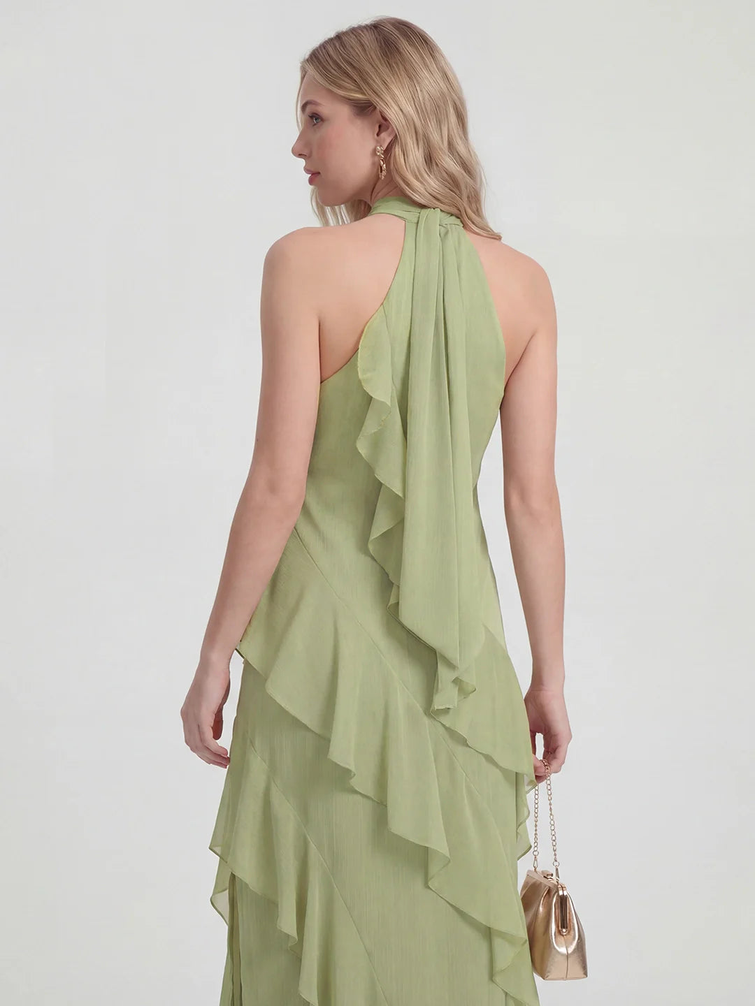 Halterneck Flowy Tiered Ruffle Maxi Dress