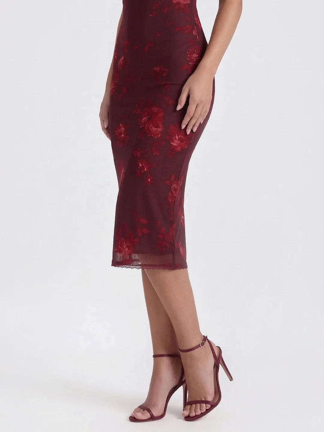 Lace-Trimmed Backless Dress with Floral Print