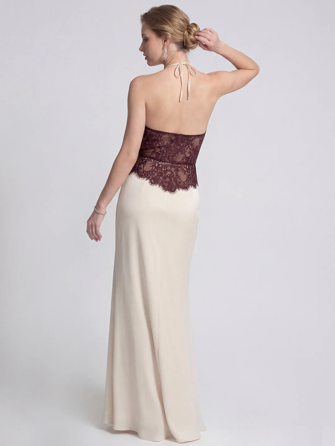 Lace Patchwork Stain Halter Maxi Dress