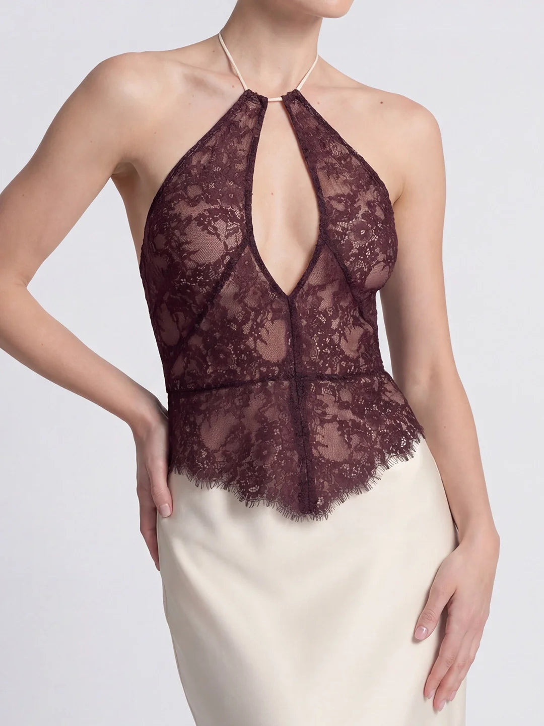 Lace Patchwork Stain Halter Maxi Dress