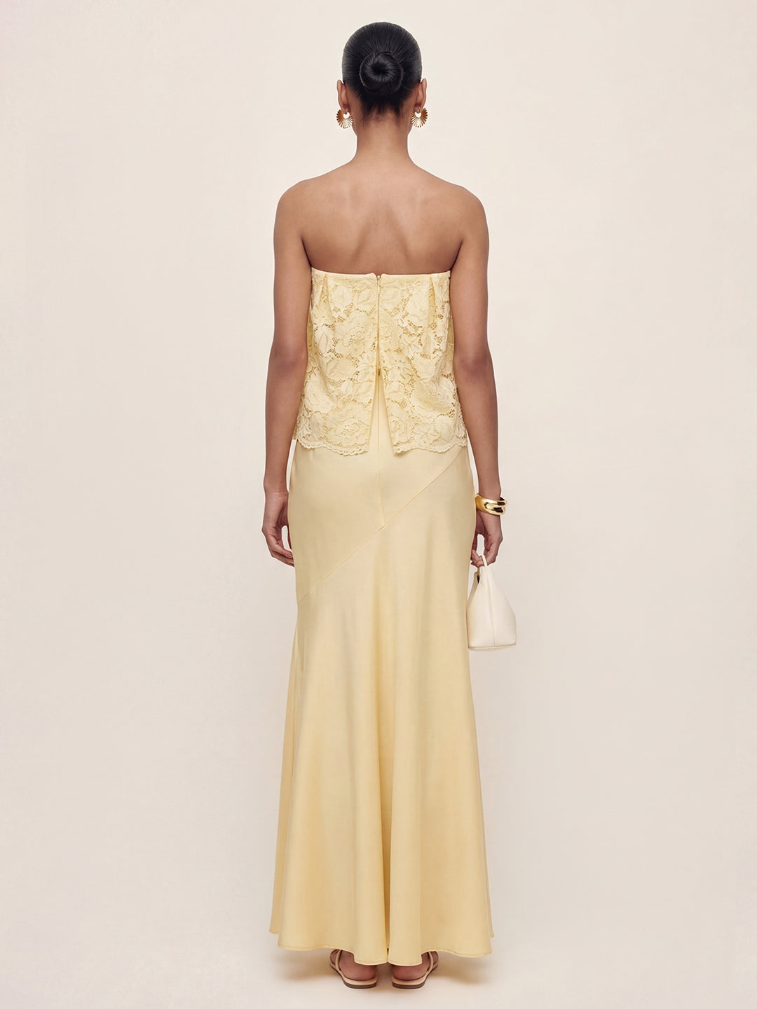 Lace Patchwork Satin Bandeau Maxi Dress