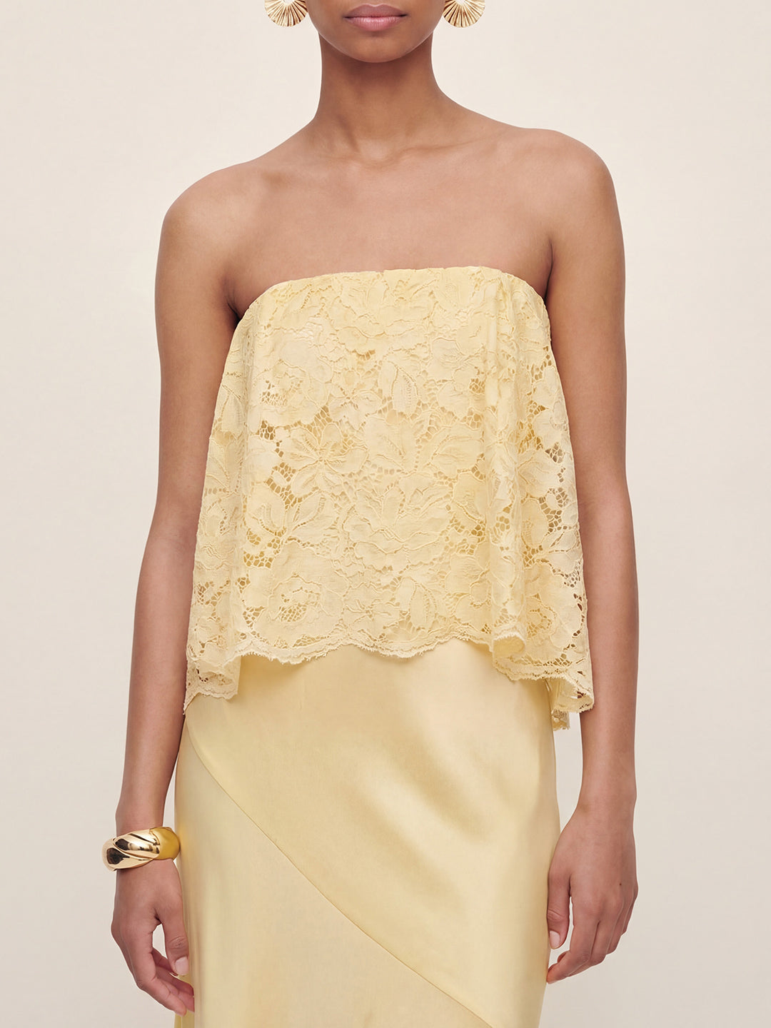 Lace Patchwork Satin Bandeau Maxi Dress