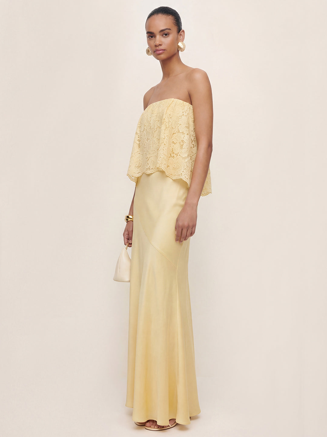 Lace Patchwork Satin Bandeau Maxi Dress