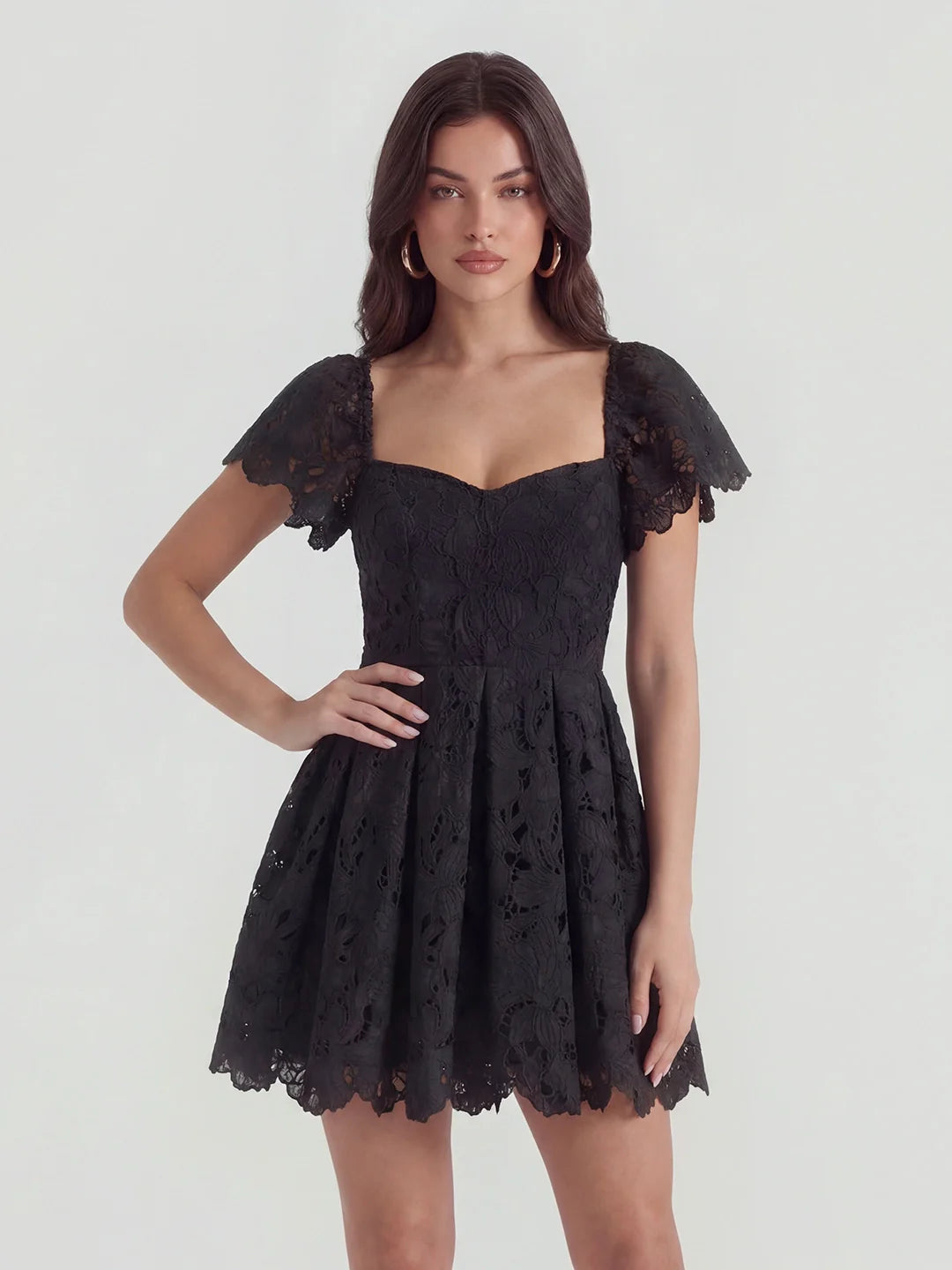 Lace Sweetheart-Neck Mini Dress