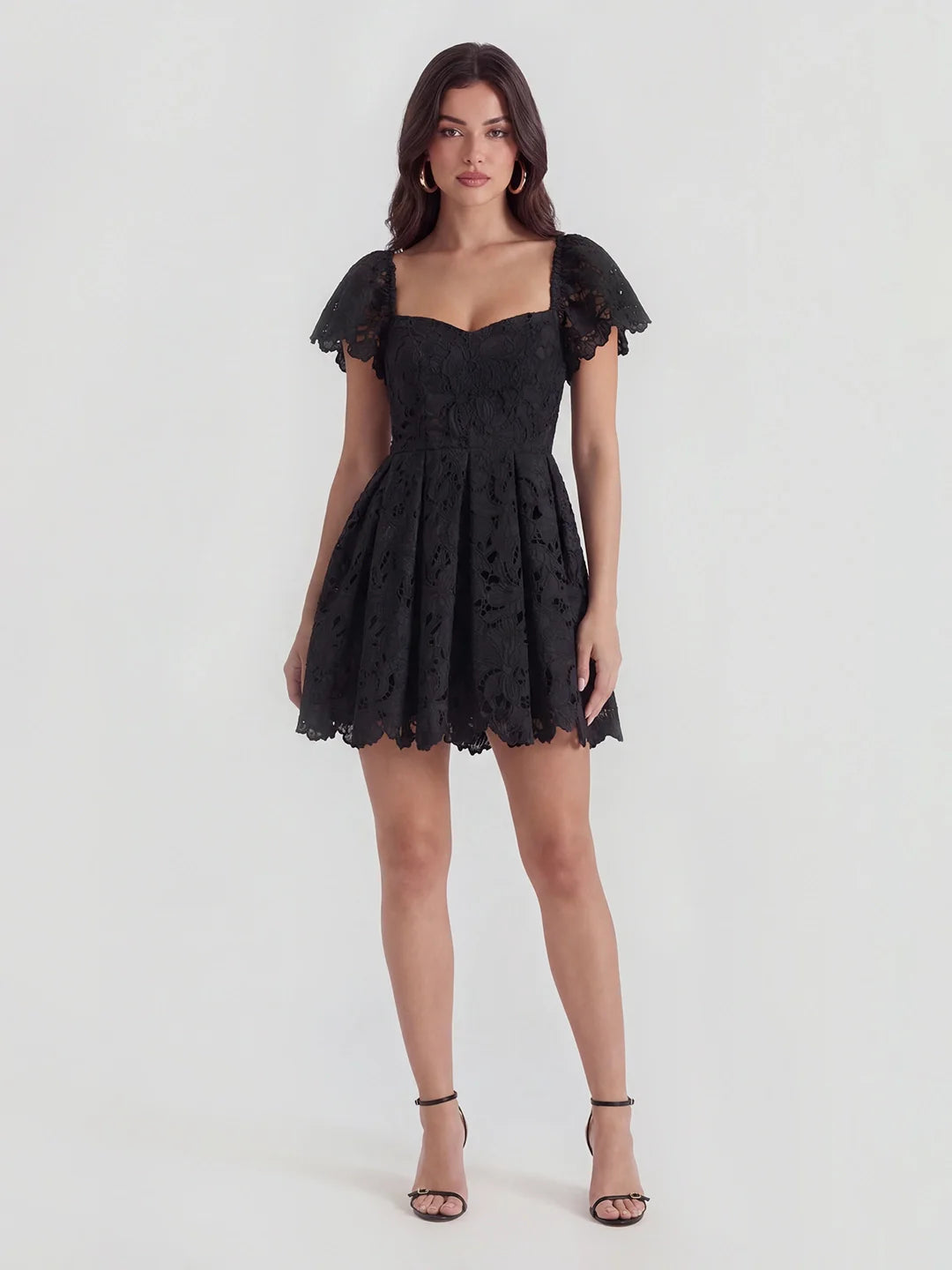 Lace Sweetheart-Neck Mini Dress
