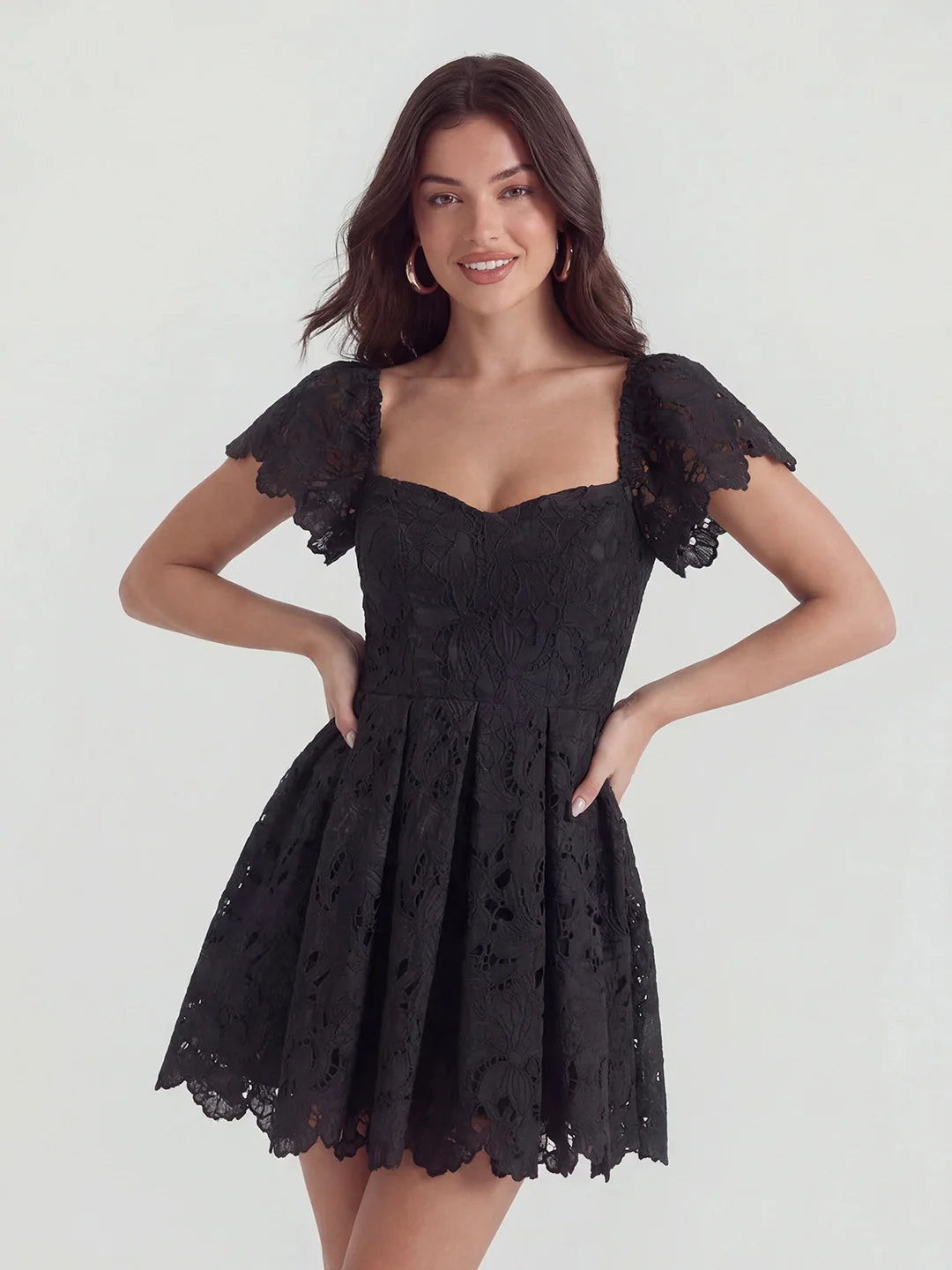Lace Sweetheart-Neck Mini Dress