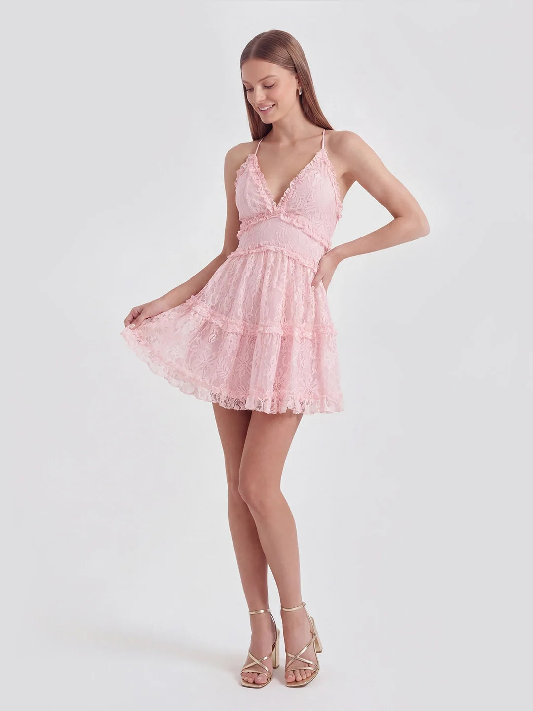 Low Back Cami Strap Lace Mini Dress