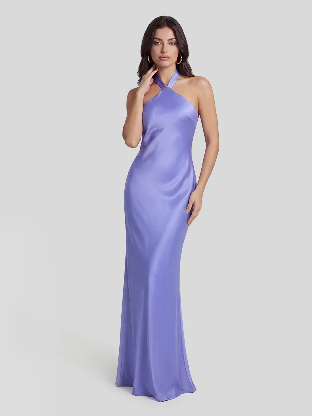 Low Cross Back Halter Maxi Dress with Floral Brooch