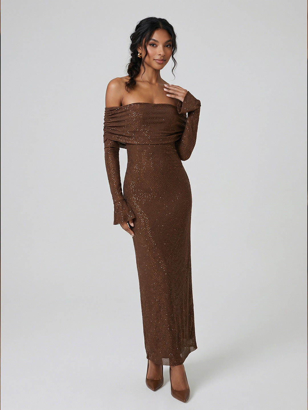 Off Shoulder Diamante Maxi Dress