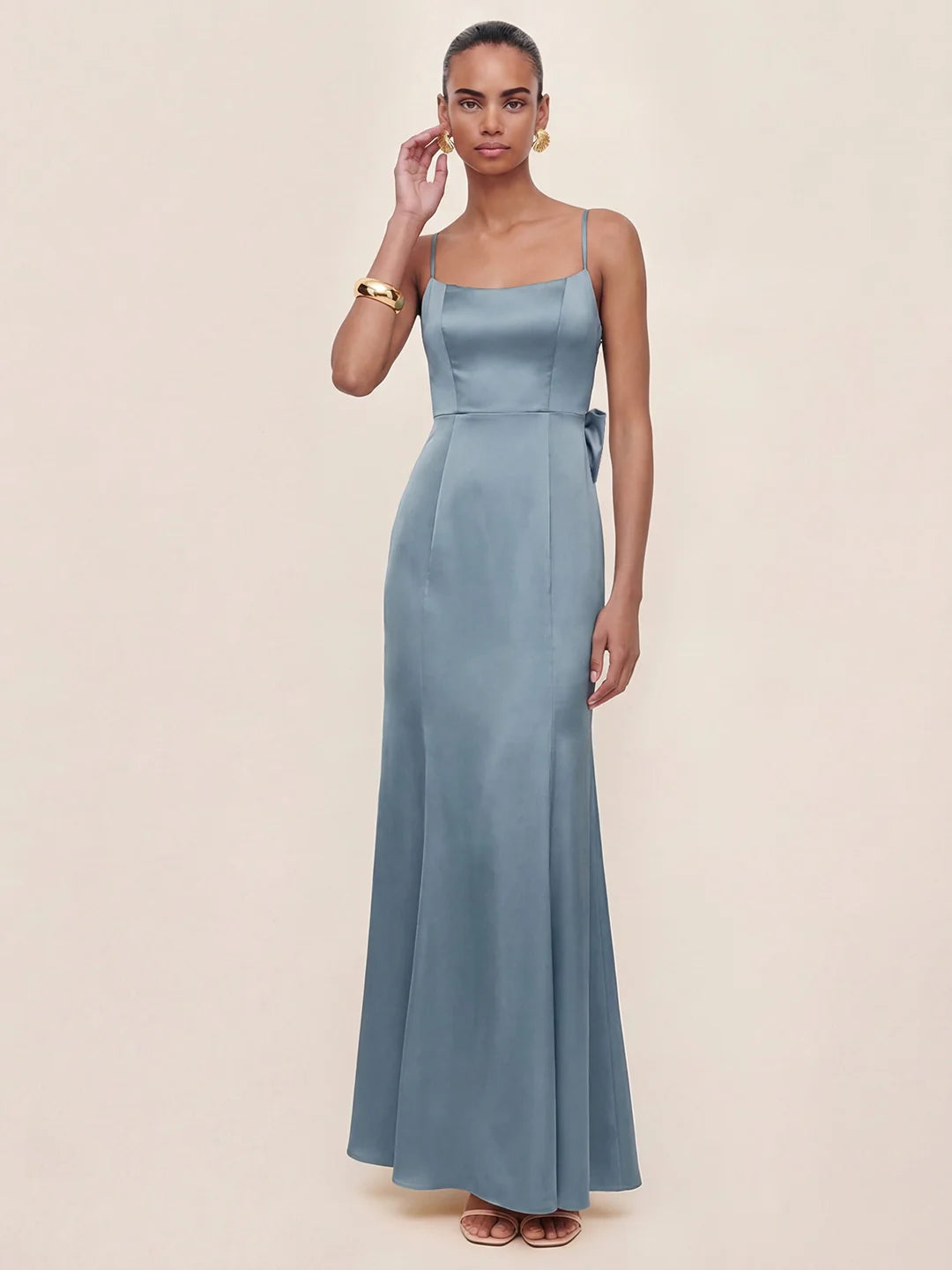 Mermaid Bow Stretch Satin Dress