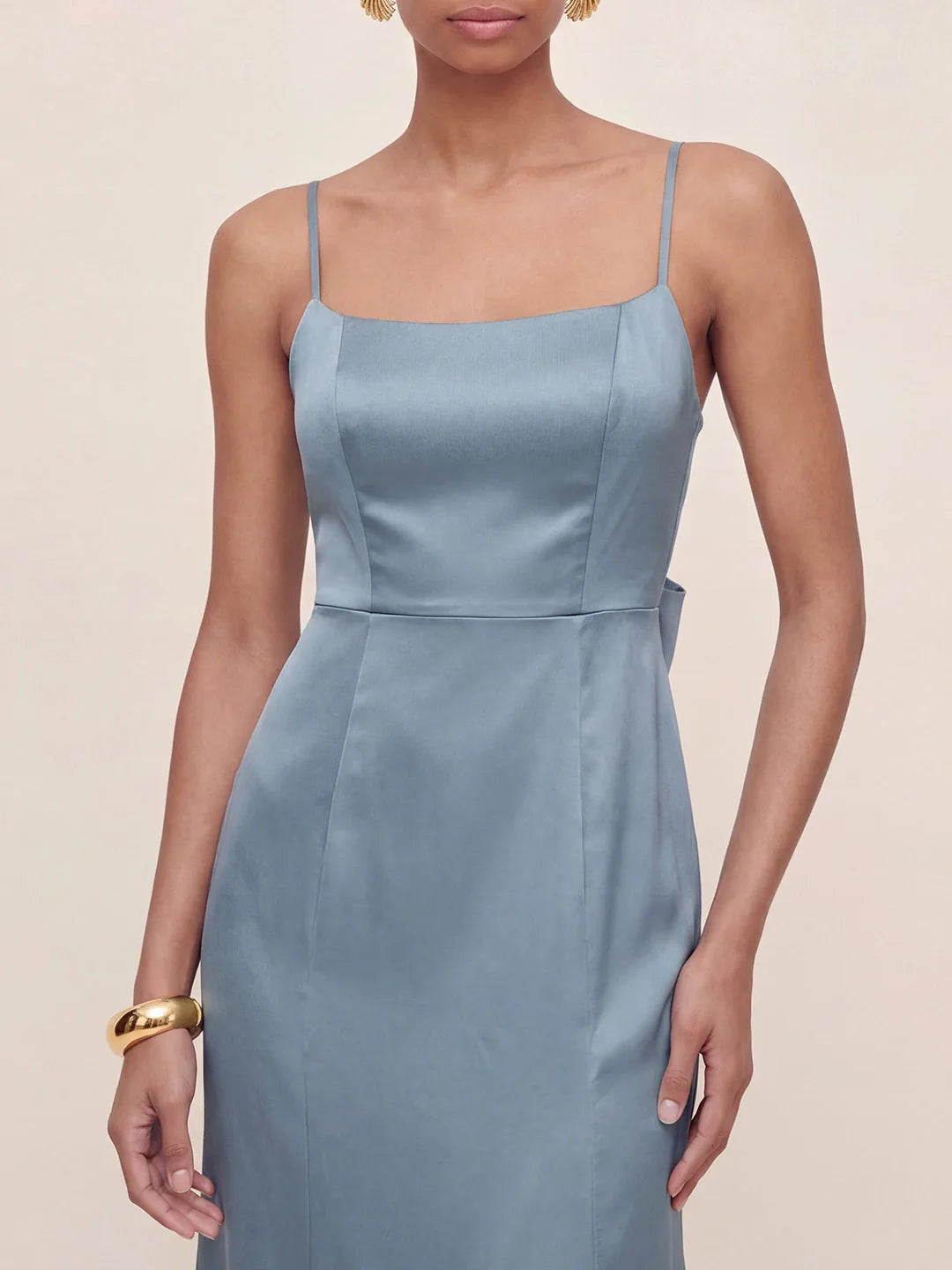 Mermaid Bow Stretch Satin Dress