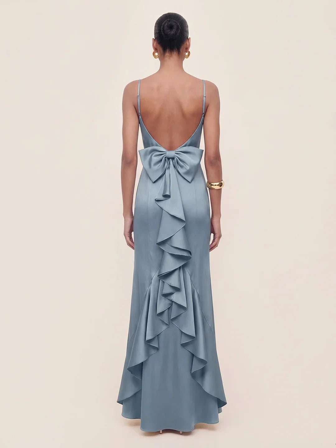 Mermaid Bow Stretch Satin Dress