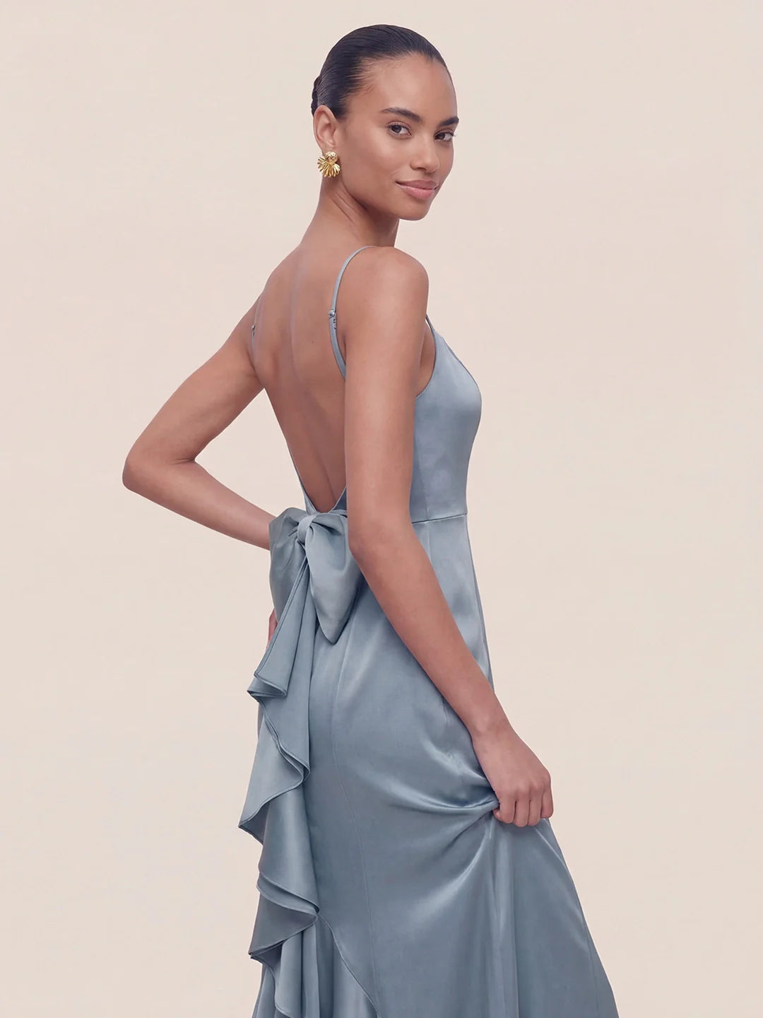 Mermaid Bow Stretch Satin Dress
