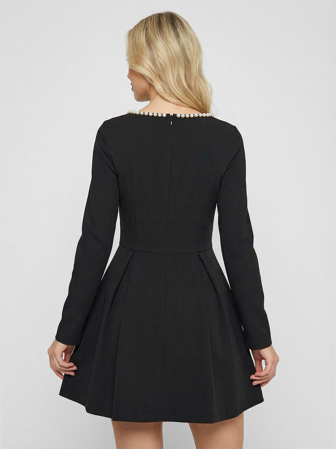 Long-Sleeve Pearl Trim Mini Dress