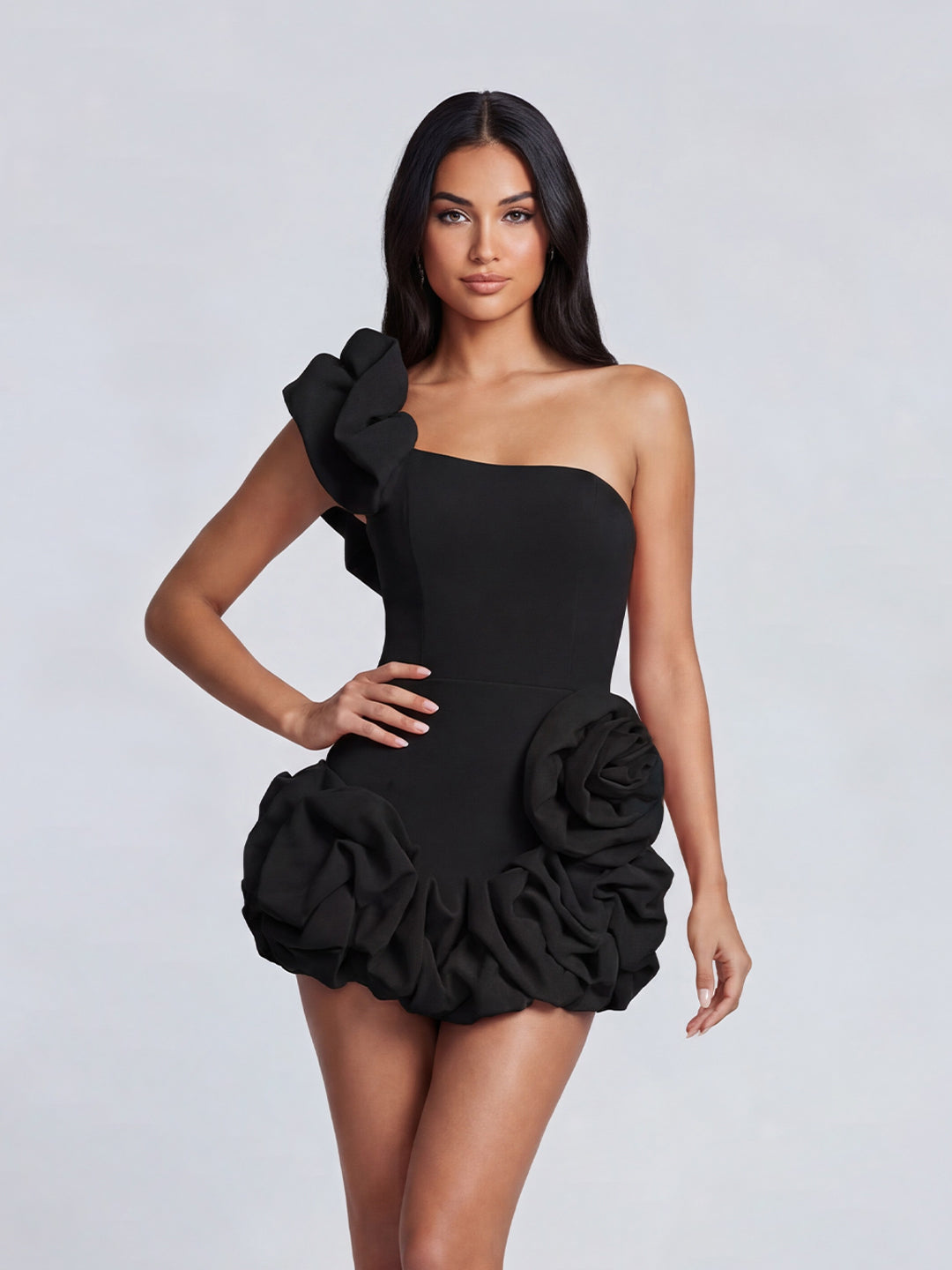 One-shoulder fitted ruffle dress