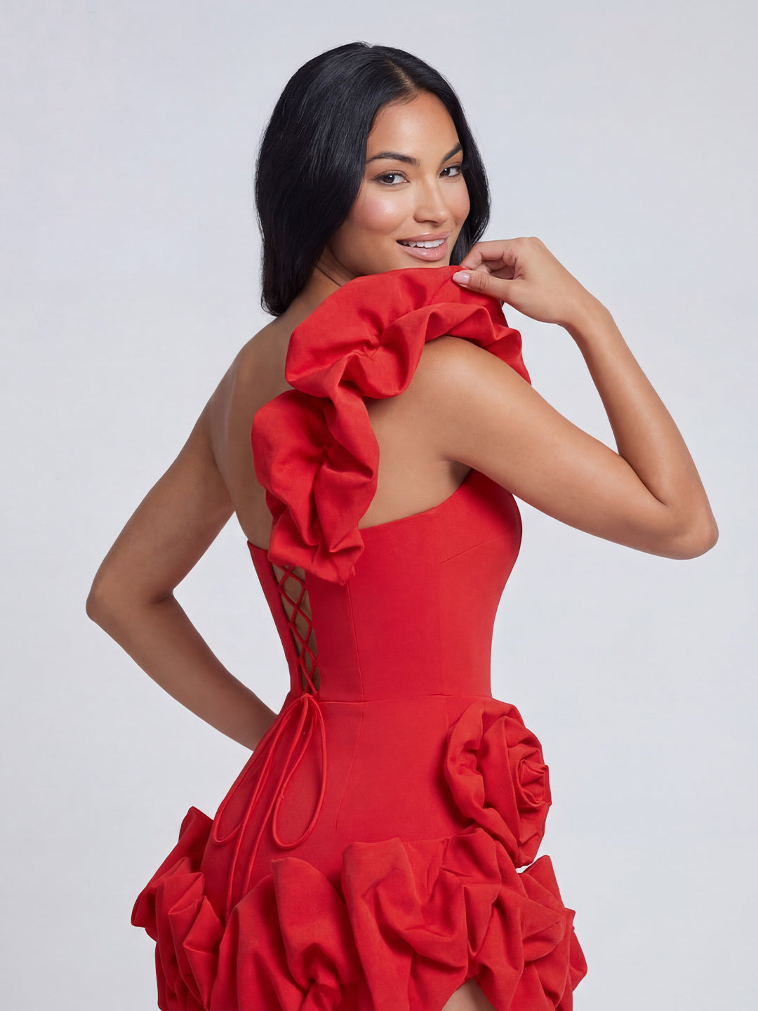 One-shoulder fitted ruffle dress
