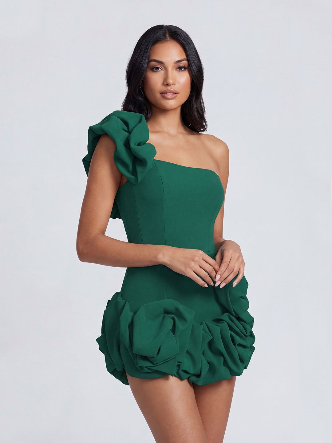One-shoulder fitted ruffle dress