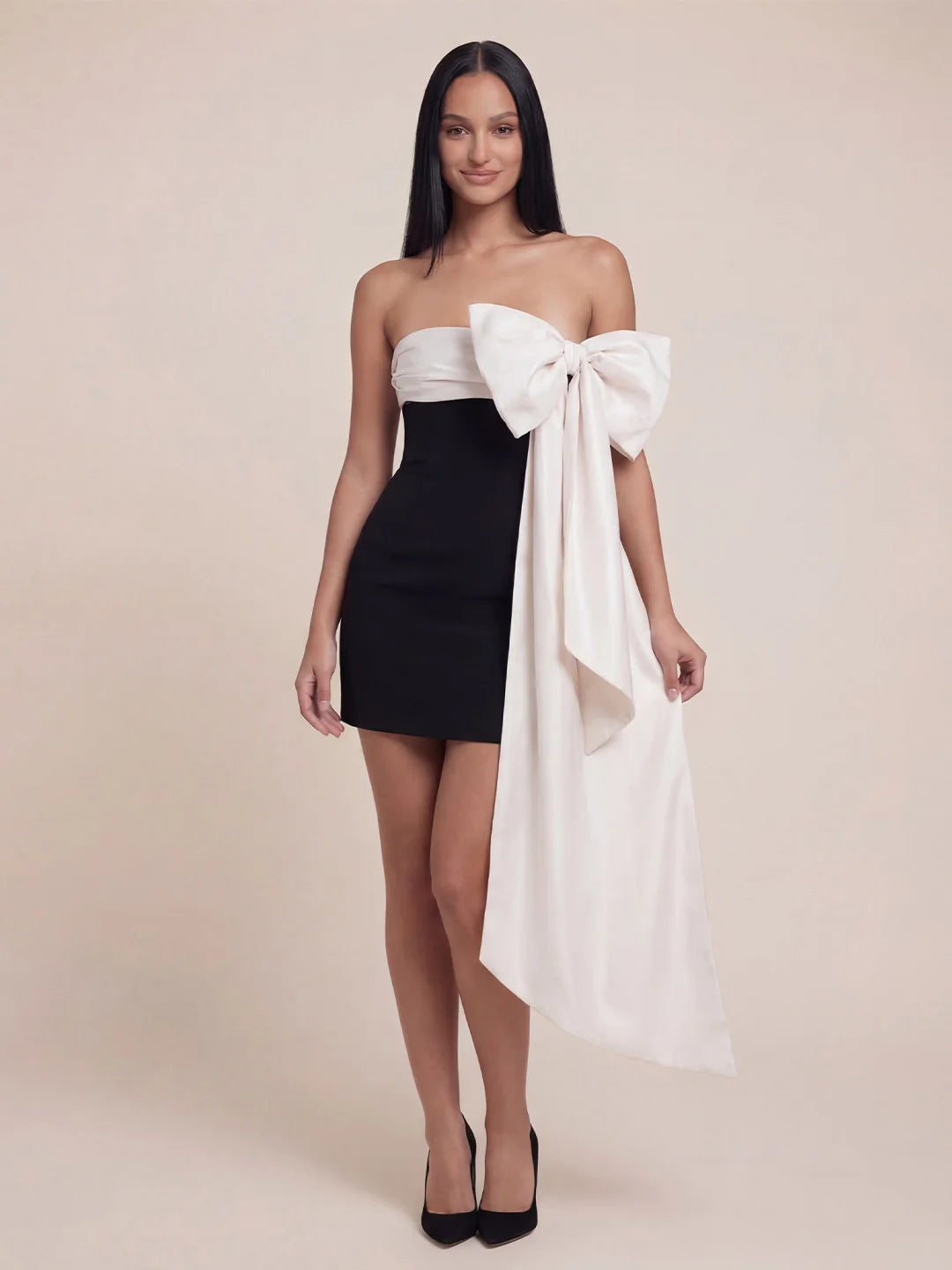 Oversized Bow Strapless Color-block Mini Dress