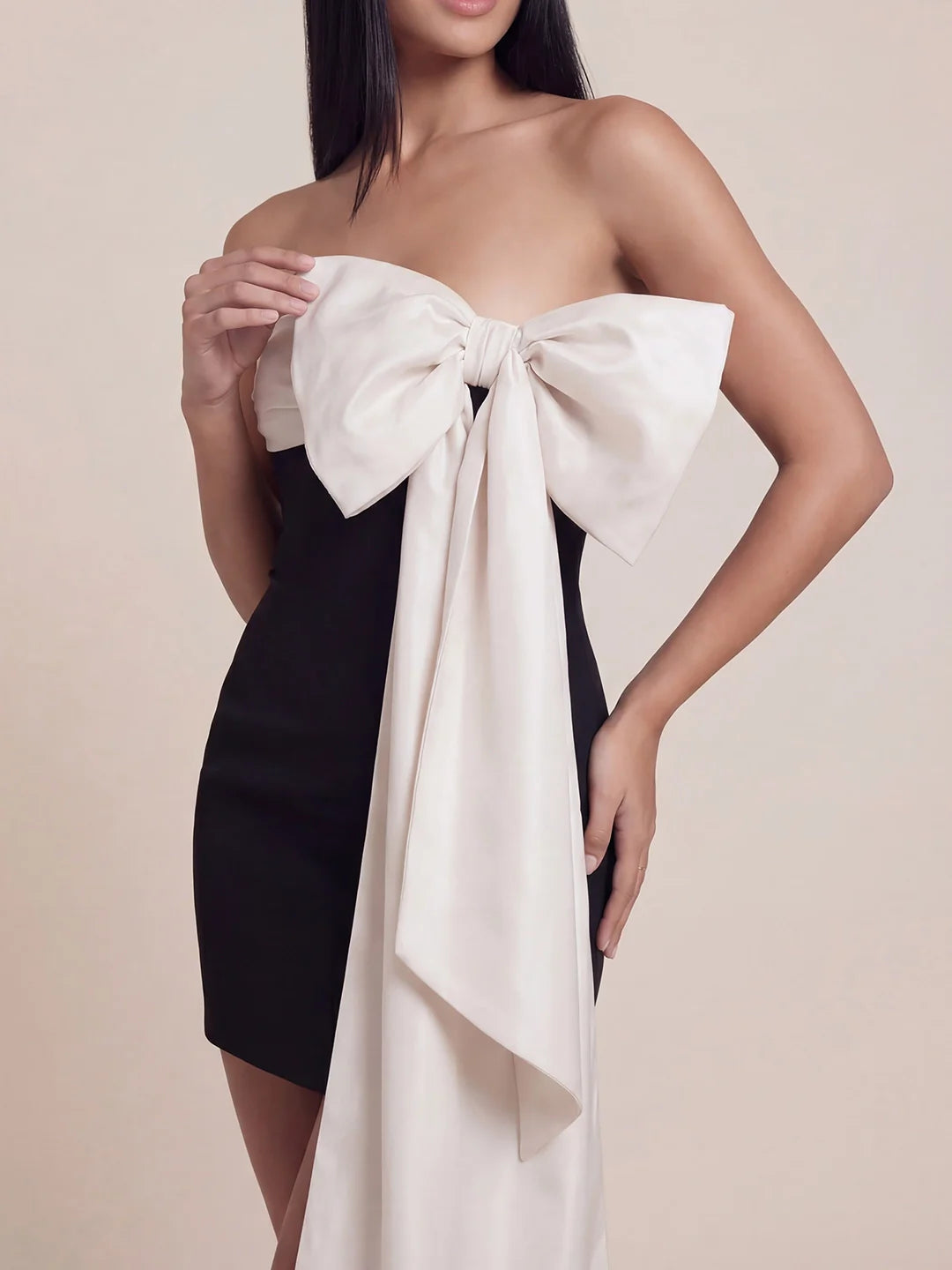 Oversized Bow Strapless Color-block Mini Dress