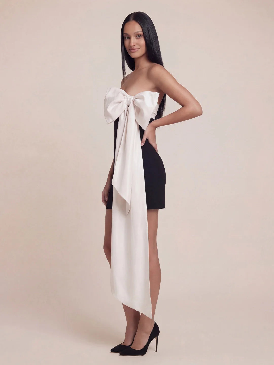 Oversized Bow Strapless Color-block Mini Dress