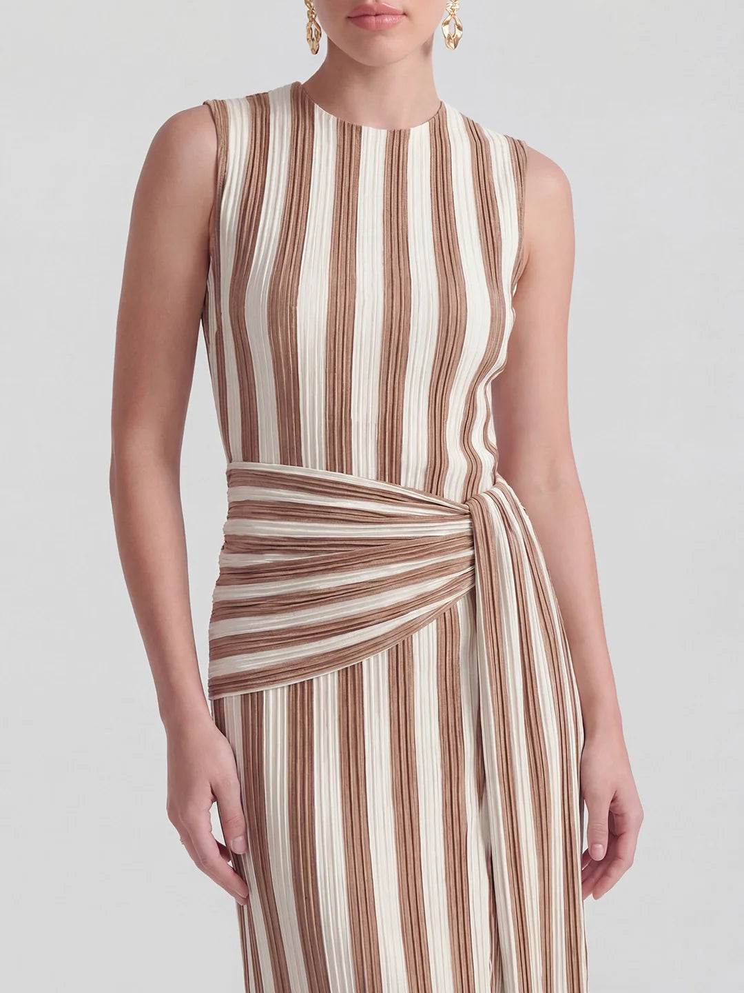 Pinstripe Ribbed Twisted-Knot A-Line Dress