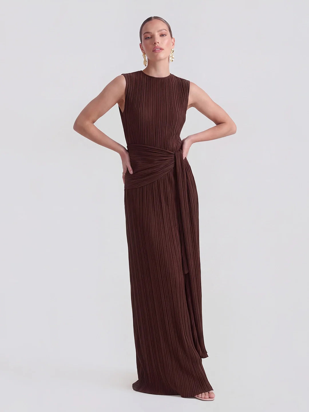 Pinstripe Ribbed Twisted-Knot A-Line Dress