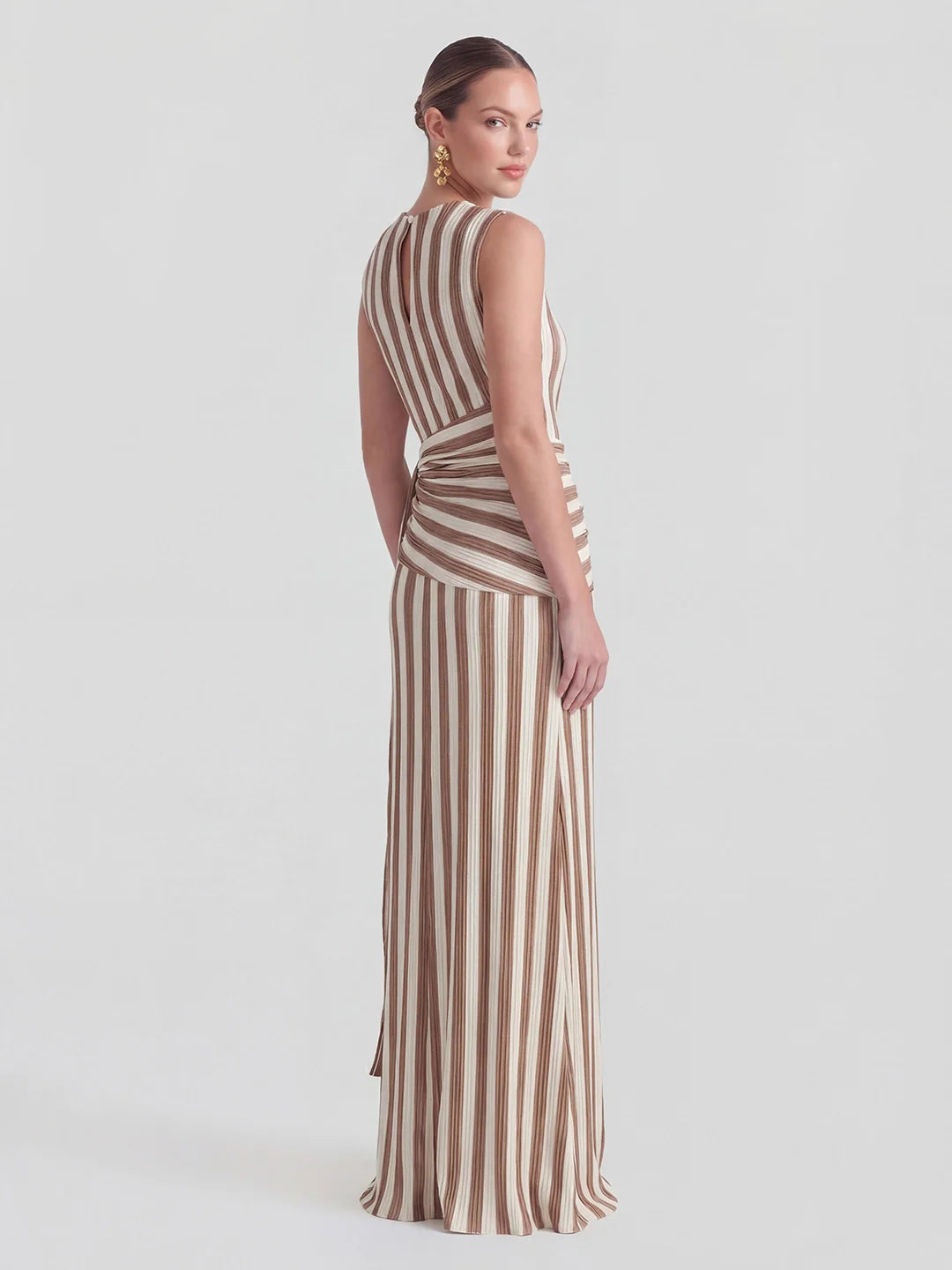 Pinstripe Ribbed Twisted-Knot A-Line Dress
