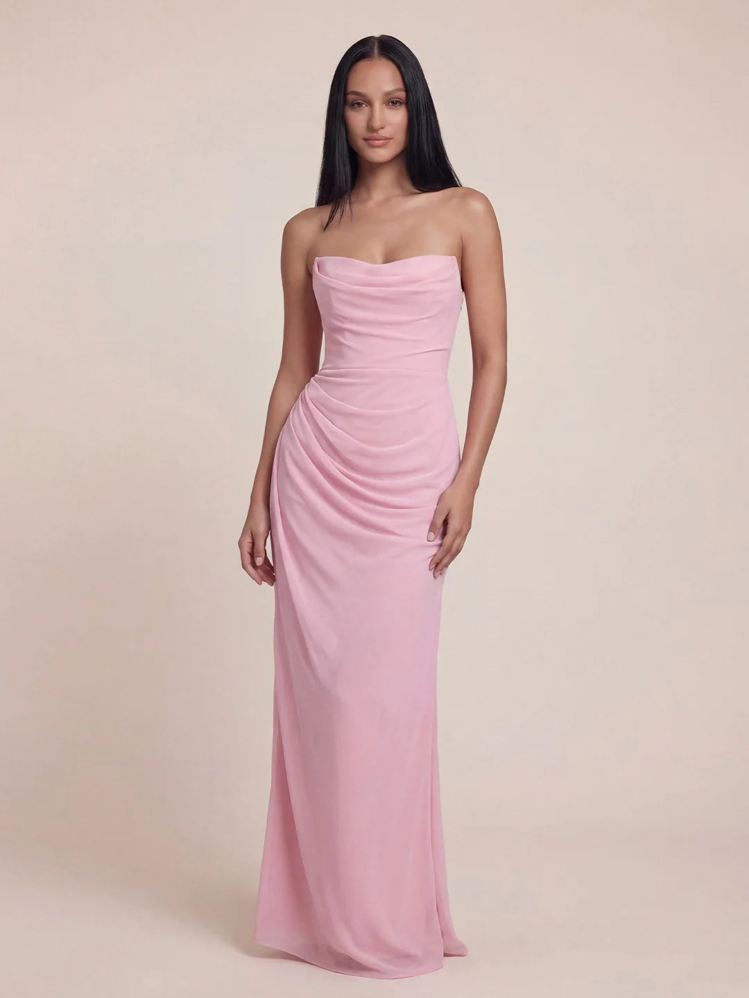 Pleated Bodice Strapless Maxi Dress