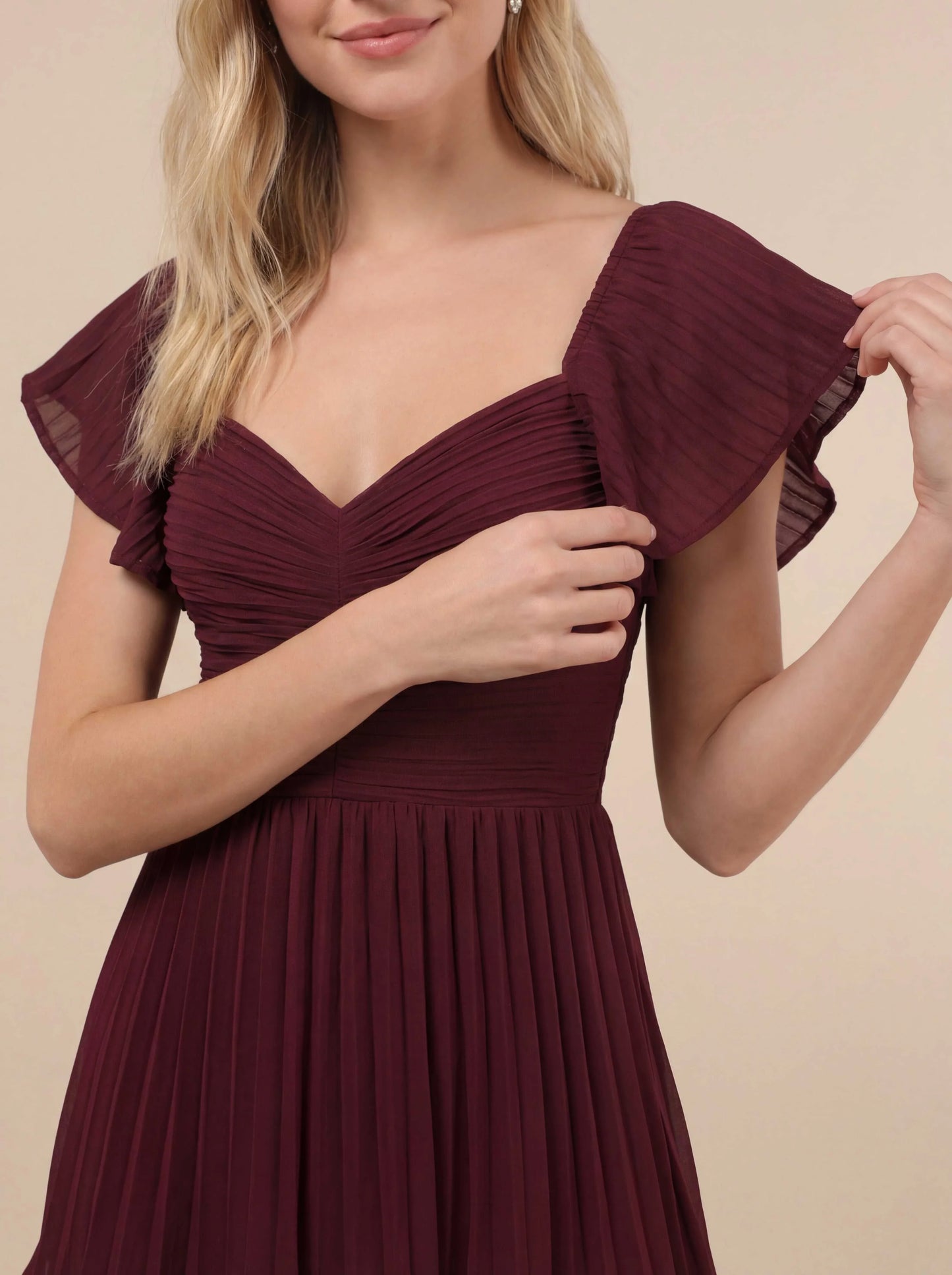 Pleated Flutter Sleeve Maxi Dress