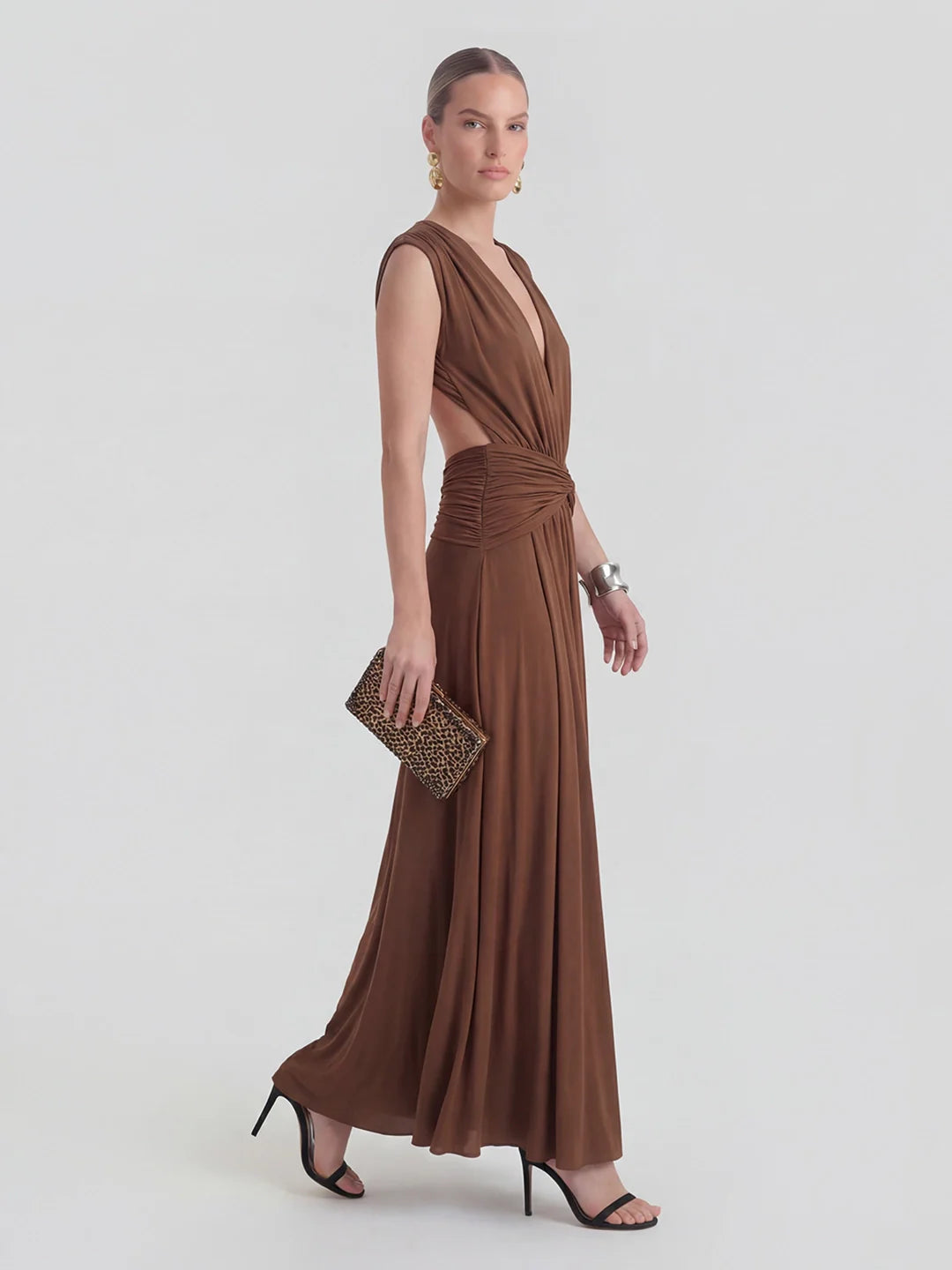 Plunge Ripple Draped Gown