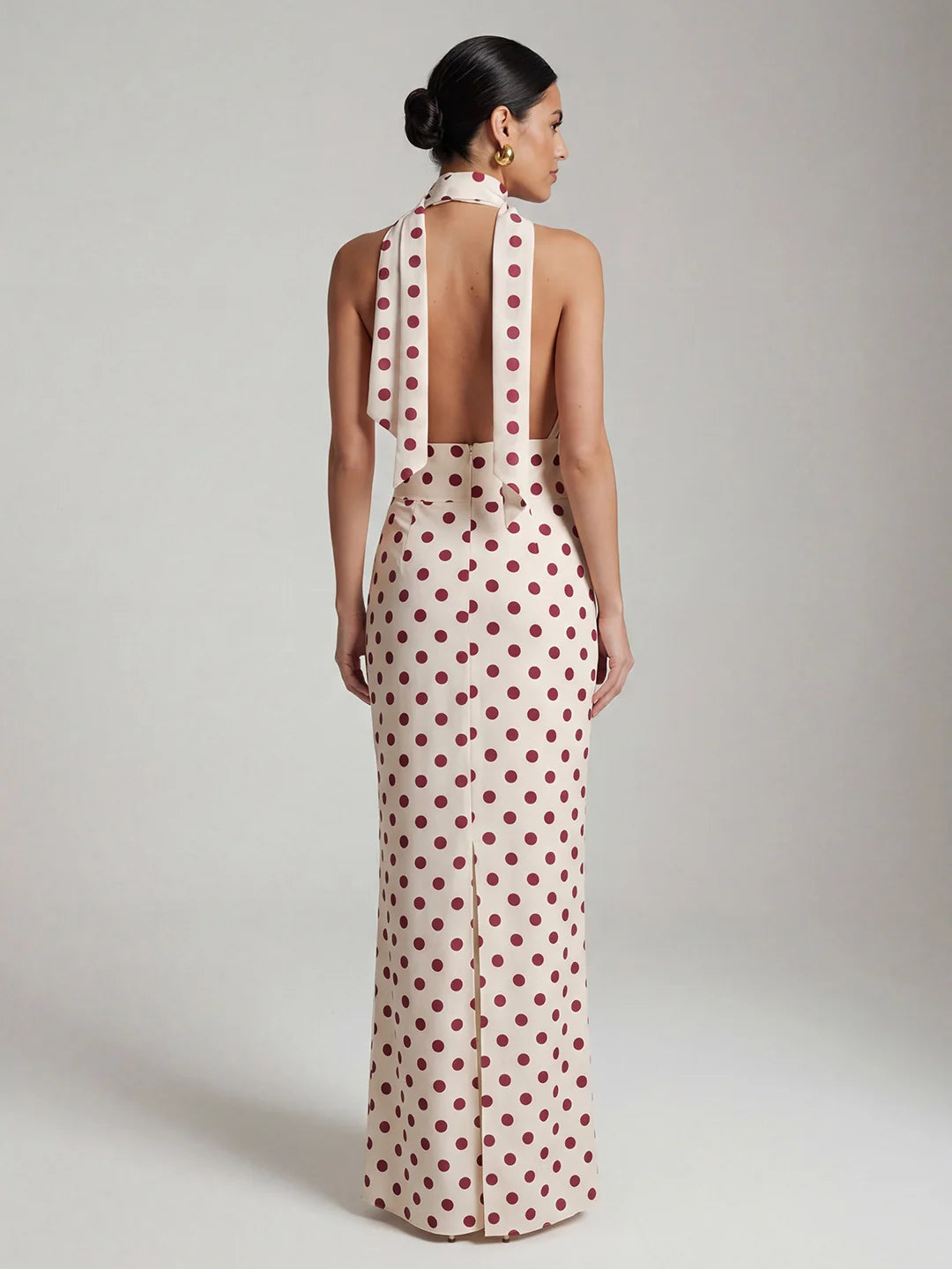 Polka Dot Halter Chiffon Maxi Dress
