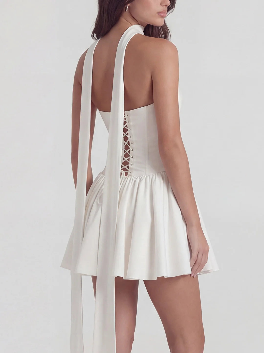 Ribbon Strapless Corset Mini Dress with Scarf Detail