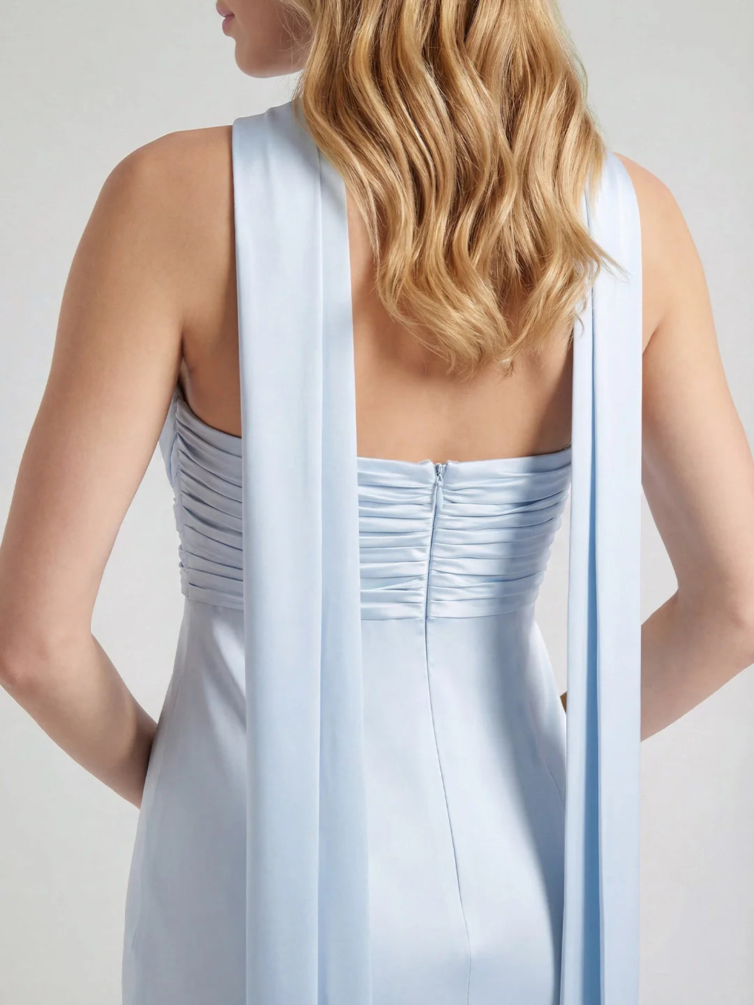 Ribbon Strapless Satin Maxi Dress with Cowl Tie