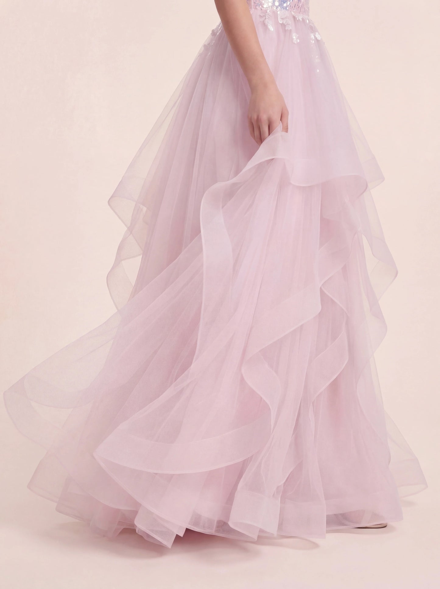 Enchanting Hand-Beaded Gown with Layered Tulle Skirt