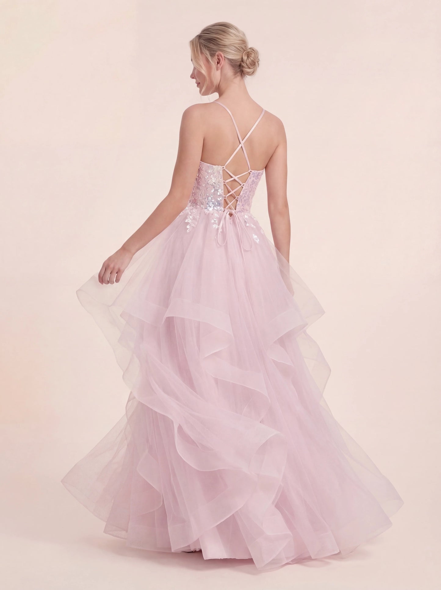 Enchanting Hand-Beaded Gown with Layered Tulle Skirt