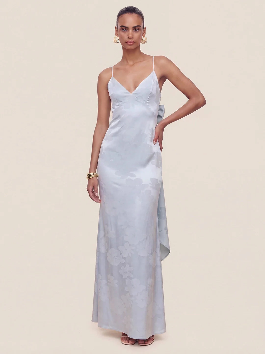 Satin Plunge-Neck Maxi Dress With Asymmetric Drop-Waist