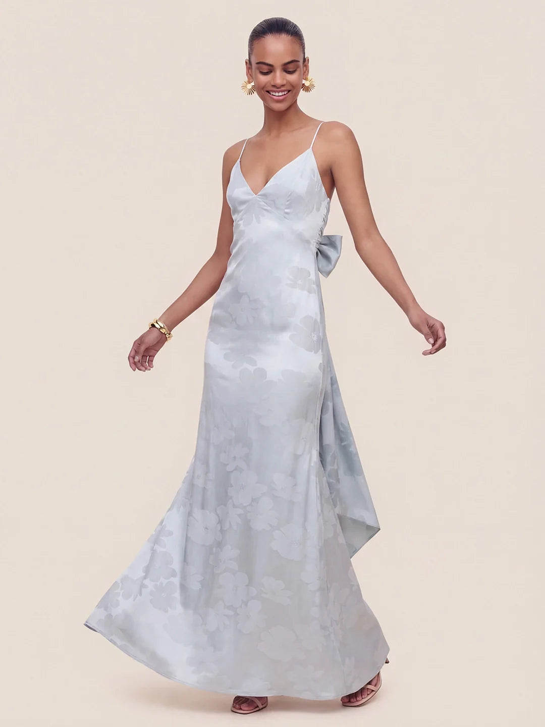 Satin Plunge-Neck Maxi Dress With Asymmetric Drop-Waist