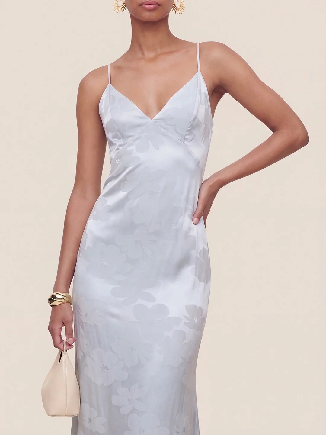 Satin Plunge-Neck Maxi Dress With Asymmetric Drop-Waist
