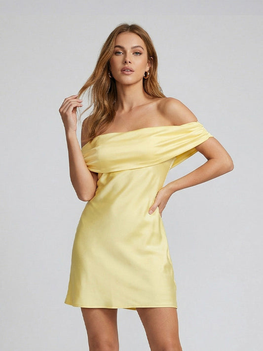 Satin off-shoulder mini dress