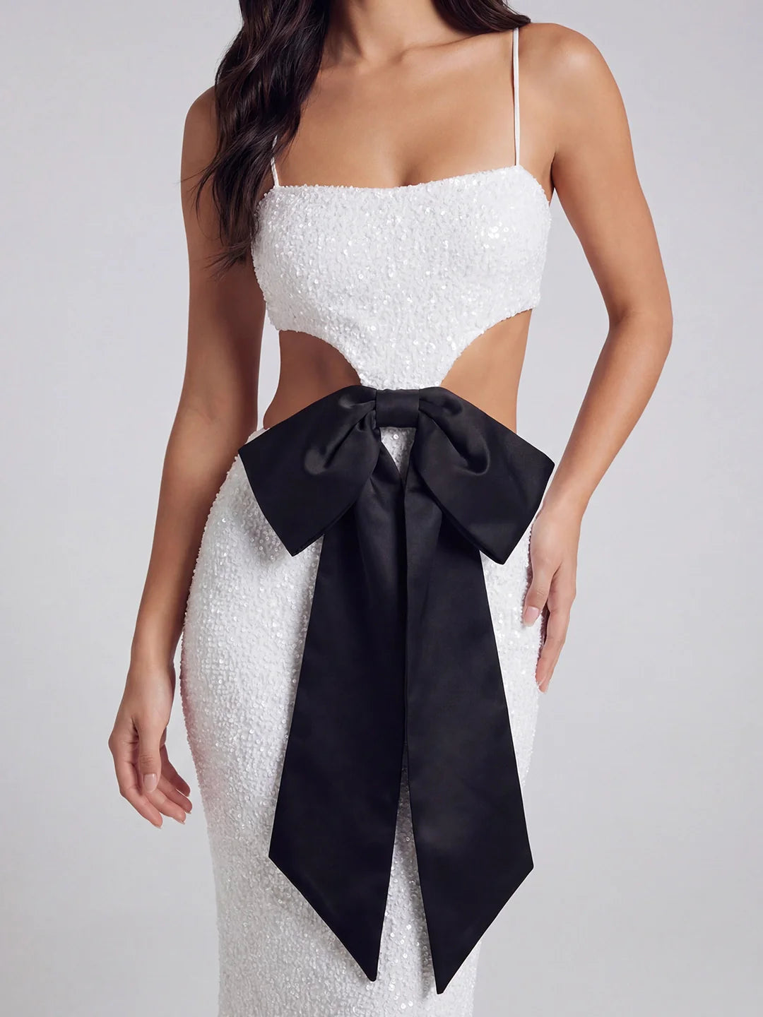 Side Cut-out Sequin Maxi Dress With Bow Detail