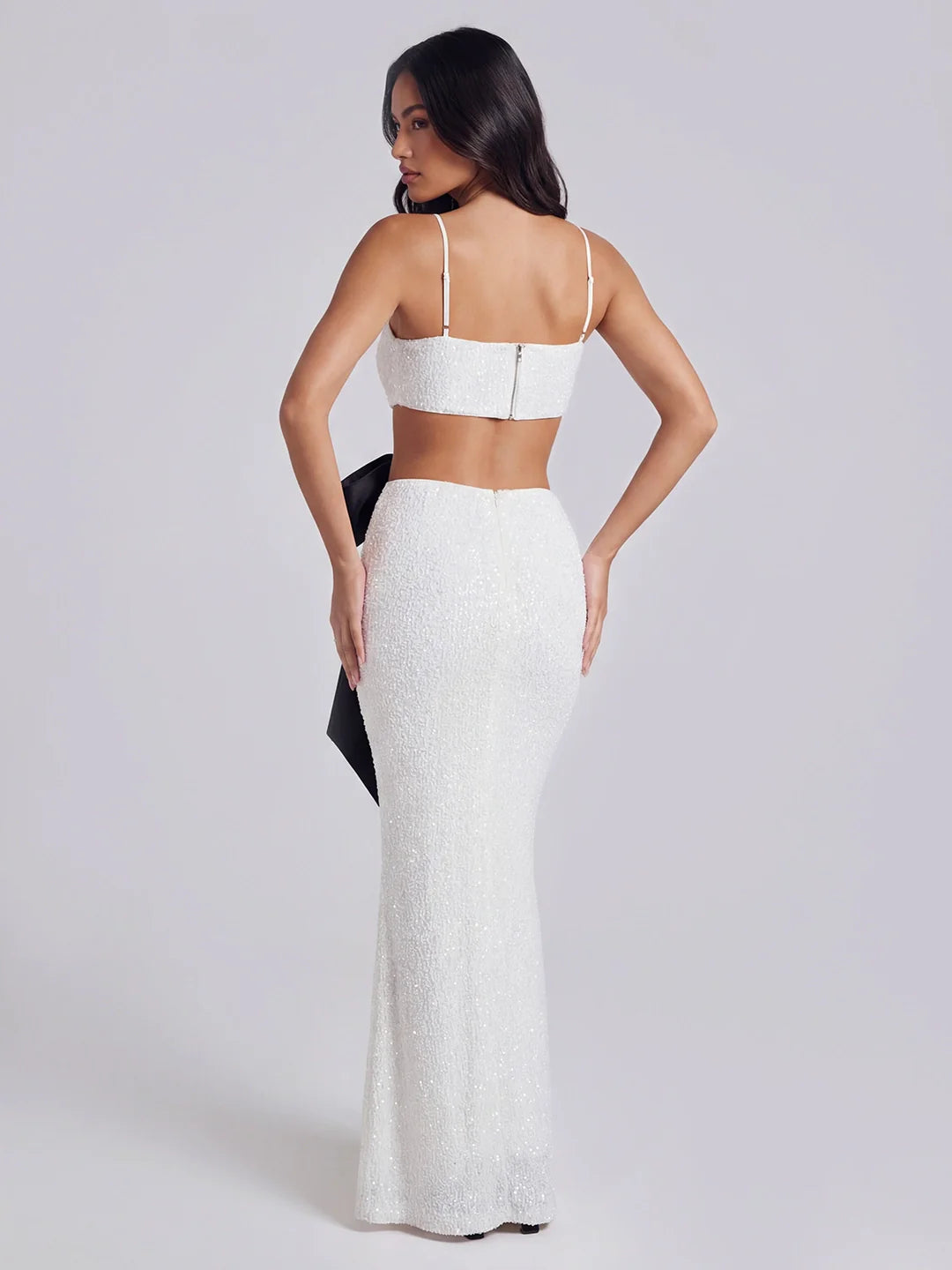 Side Cut-out Sequin Maxi Dress With Bow Detail