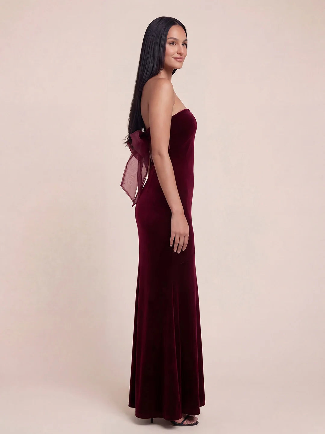Strapless Bow-Back Velvet Maxi Dress