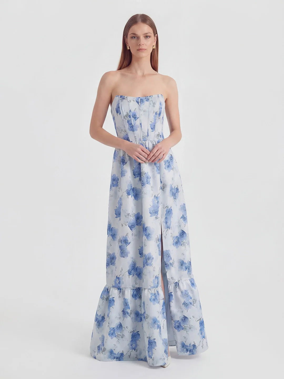 Strapless Floral Brocade Corset A-Line Dress