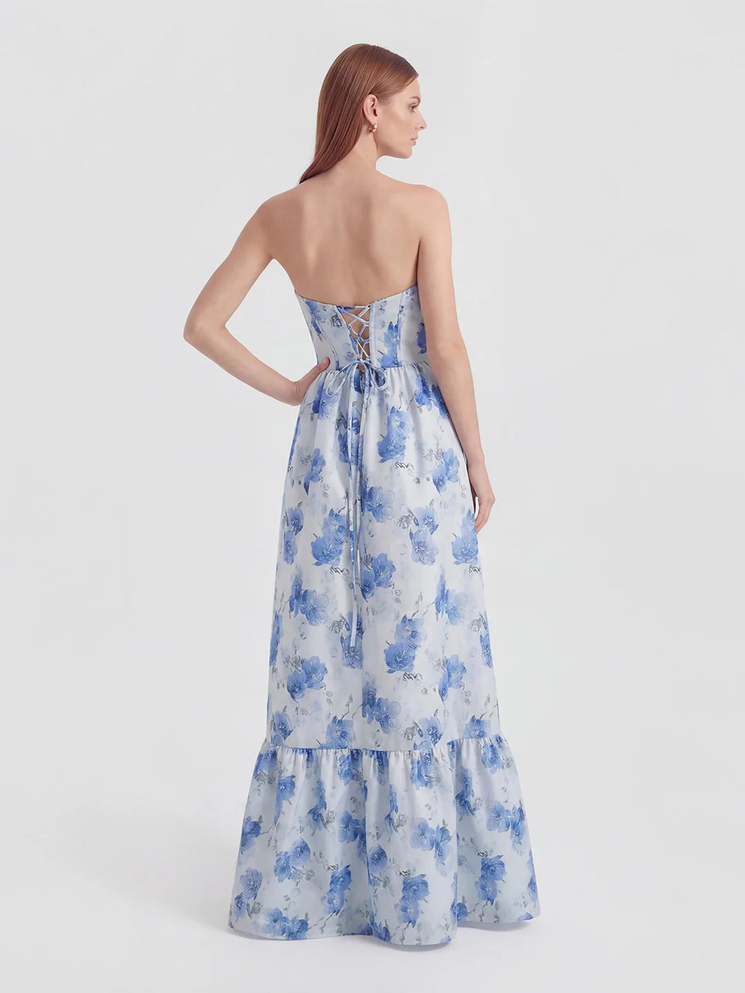 Strapless Floral Brocade Corset A-Line Dress