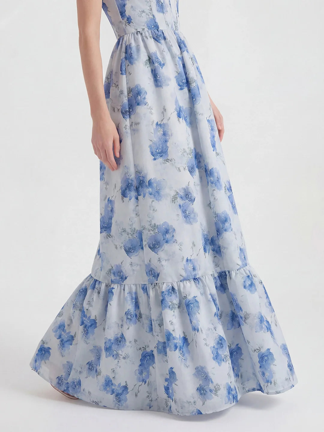 Strapless Floral Brocade Corset A-Line Dress