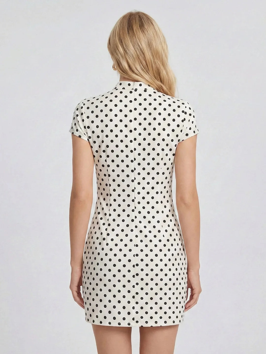 Sweet Bow Cut-out Neckline Polka Dot Mini Dress