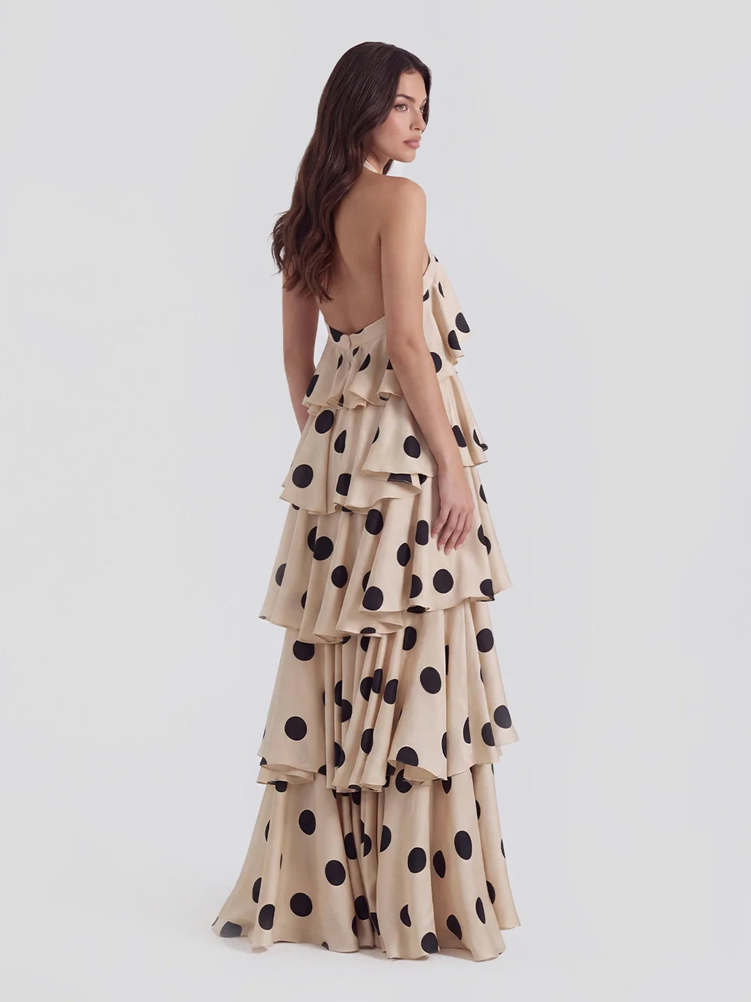 Tiered Ruffle Polka Dot Stain Gown