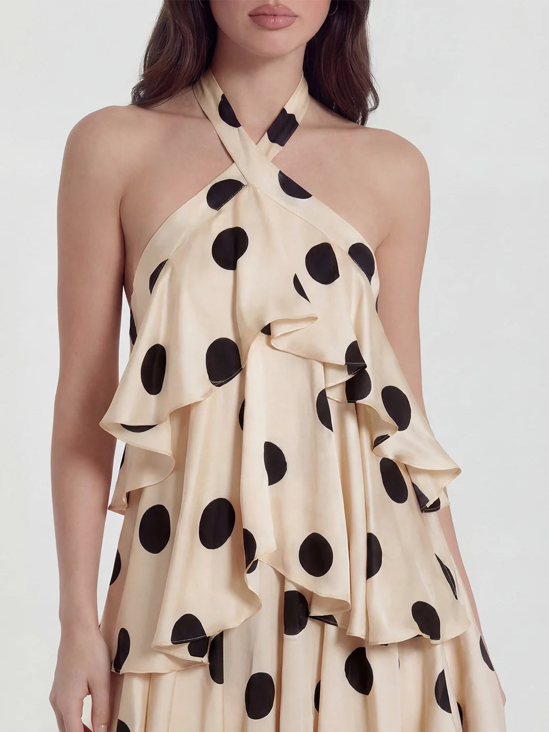 Tiered Ruffle Polka Dot Stain Gown
