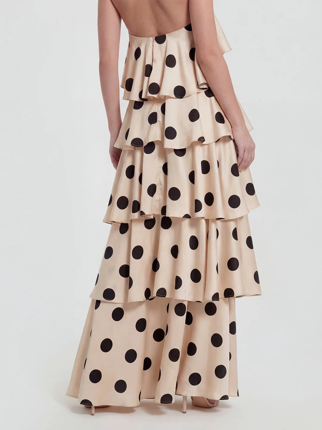 Tiered Ruffle Polka Dot Stain Gown